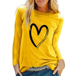 Kvinnor Vinter T-shirt Casual Print O-Neck Långärmad Top Loose T-shirt 3XL Grundläggande Kläder Camisas de Moda Mujer 2021 x0628