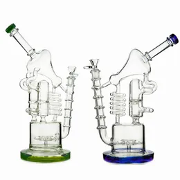 Unique Hookahs Huge Recycler Glass Bong Oil Rig 13" Bongs Birdcage Honeycomb Big Water Pipes Bubbler Matrix Sidecar With Bowl