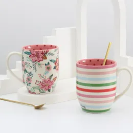 Muggar porslin retro klassisk stil kreativ drinkware keramisk kaffe mugg mjölk te kopp med sked vatten lyxmönster 2021