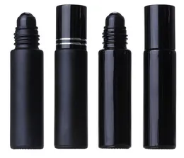 fashional new 10ML Black Essential Oil Bottle Glass Roll On Perfume Crystal Roller Ball Bottles black Matte Glossy bottle