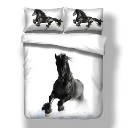 3D Duvet Cover Set Vit svart häst Twin Queen King Bedding Full nordiska sängkläder för vuxna barn barn hemtextil 210615