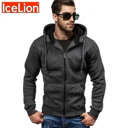 IceLion Spring Hoodies Men Zipper Cardigan Sweatshirts Long Sleeve Slim Fit Cotton Sportswear Mens Solid Casual Tracksuit 201020