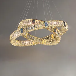 Chandeliers Art Deco Golden Silver Crystal Designer LED Lâmpadas suspensas