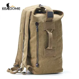 Men Military Backpack Tactical Bag Travel Climbing Handbag Army Bags Canvas Foldable Bucket Cylinder Shoulder Pack Sports XA129D Q0721