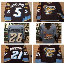 Real 001 Real Bordado Completo ECHL 2010-11 Toledo Walleye 28 Mike Hedden 5 Simon Danis Pepin Jersey ou Personalizado Qualquer nome ou Número Jersey