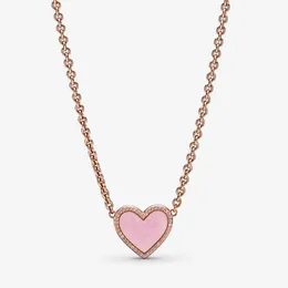 100% 925 Sterling Silver Pink Swirl Heart Collier Necklace Fashion Women Wedding Engagement Jewelry Accessories