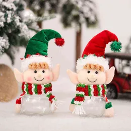 Transparent elf baby docka godis tenn xmas träd hängande väskor oramenter god jul dekor barn naviidad presentförpackning favor