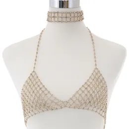 Seksowny Łańcuch Body Z Rhinestone Bra Crystal Luksusowa Klatka Klatki Biżuterii Dla Ornamentów Dekoracja Damska Biżuteria