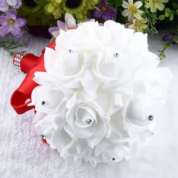 ROSE Crystal Roses Pearl Brididemaid Wedding Bouquet Bridal Artificial Silk Flowers Tenendo fiori bianchi per le donne arredamento del matrimonio #SRN