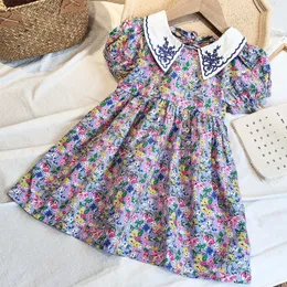 Summer New Girl'S Dress Lapel Embroidery Pastoral Style Floral Dress Children Korean Halter Chiffon Baby Kids Princess Dress 210303