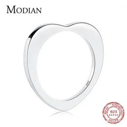 Zespół Rings Modian Special Design Real 925 Sterling Silver Heart Moda Ring Proste Classic Ins Style Finger dla Kobiet Biżuteria