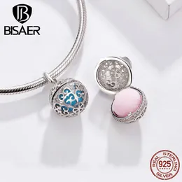 BISAER 925 Ayar Gümüş Takılar Parfüm Topu Kutusu Kafesi Charms Boncuk Kadınlar için Fit Bilezikler Kolye DIY Takı ECC1198 Q0531