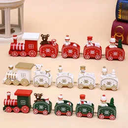 Nuovo giocattolo di Natale Treno del fumetto Dipinto in legno Decorazione natalizia per la casa con l'orso di Babbo Natale Giocattoli per bambini Ornamento regalo di Natale XVT1072