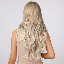 Ombre jasnobrązowy szary popiół blond białe podświetlanie syntetyczne peruki długie faliste środkowa część Peruky damskie Cosplay HairFactory Direct
