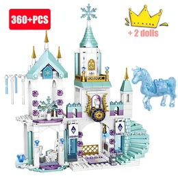Друзья Принцесса замок замок наборы для девочек фильмы Royal Ice Playblage лошадь карета DIY строительные блоки игрушки детские подарки 210929