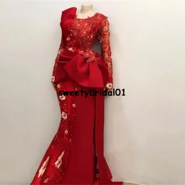 Vestidos de noite de sereia de renda africana 2022 Aso Ebi applique pregado pregas vermelhos vestidos de baile robe de soiree