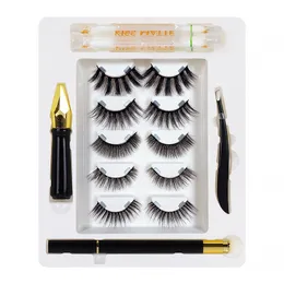 Upgrade Magnetic Eyelashes & Eyeliner Kit Hand Made Natural Thick 5 Pairs Fake Lashes Glue-free Easy To Wear With Tweezer DHL Free