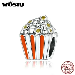 Wostu 2020 New Popcorn Charms 925 sterling argento rosso smalto giallo zircone perline adatto braccialetto originale collana gioiello; ry cqc1596 Q0531