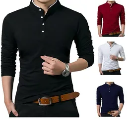 Men's T-Shirts Grandad Shirts Polo Shirt Long Sleeve Mandarin Collar Slim Fit Pique PL14