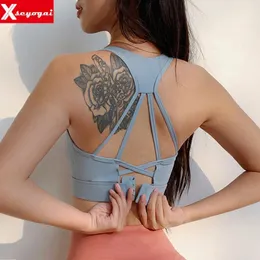 Kvinnors Sport Bra Shoulder Straps Seamless High Impact Halter Sportswear Support Avtagbar Yoga Underkläder Gym Workout Outfit