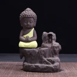 Räuchergefäß Sicherheitsschaumverpackung Kleiner Buddha-Rückfluss-Räuchergefäß Lila Sand Mönch-Räuchergefäß Mini-Keramik-Ornament Fragrance Mountain 507 V2