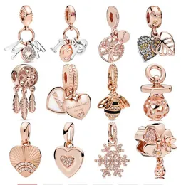 925 Ayar Gümüş Kolye Pembe Anne Mektuplar Anne Ve Kızı Kalpler ALE Rüya Catcher Charm Fit Pandorabracelet DIY Mücevherat