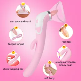 Sex Massagerpussy Dildo Vibrators Vuxna sexleksaker för vagina bröstvårtan Sucker Slickklitstimuleringsvärme vibratorer för kvinnor intima bra y201118