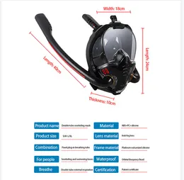 더블 튜브 다이빙 마스크 전체 건식 안티 안개 풀 얼굴 스노클링 Sambo 새로운 실리콘 스노클링 마스크