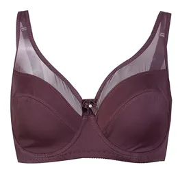 Kvinnans trådbundna Minimizers Comfort and Support Plus Size Push Up Bra Sexig Underkläder Transparent Lace Super Thin Intimates 85D-105F 210728