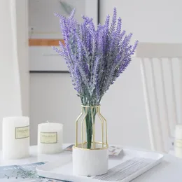 Flores decorativas grinaldas 1 pacote artificial de plástico roxo Provence Lavender para casa El Christmas Wedding Decor Diy Fake Plan