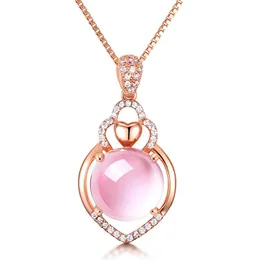 Pendant Necklaces Ociki Rose Gold Color Ross Quartz CZ Pink Opal Jewelry Necklace Chokers For Women Wedding Girls Gift Drop