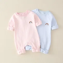 Новорожденный младенческий ребенок ребенок мальчик девочек с длинным рукавом ползунки комбинезон одежды одежды теплый чистый цвет милая прекрасная радужная одежда 210309