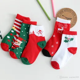 Kid Christmas Sock Santa Claus Xmas Drzewo Elk Print Skarpetki Dziecko Jesień Zima Miękkie Oddychające Ciepłe Bawełniane Skarpetki Dziecko XVT1225