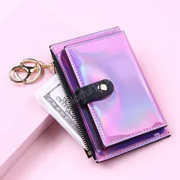 Moda Kobiety Portfele Laser Błyszczący Brelok Keychain Zipper Pokrowiec Monety Torebka Multi-Card Slot Karta Uchwyt Mini Money Bag Girl Gift