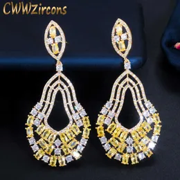 Gold Color Giallo Cubic Zirconia Pietra Pietra Doccia Doccia Grande Vintage Donne Etniche Orecchini da sposa orecchini gioielli cz695 210714