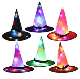 Halloween Hats Halloweens Decoration Props LED String Lights Glowing Witch Hat Scene Layout Party Supplies Magician Sorceress SN2898