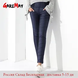 Garemay Kış Pantolon Kadın Ördek Aşağı Kadife Yüksek Bel Skinny Sıcak Resmi Isınmış Kadın Siyah Iş Pantolon 211115