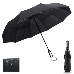 Resistente ao vento TRÊS Dobrável Automático Guarda-chuva Chuva Mulheres Auto Luxo Grande À Prova de Guarda-chuvas Homens Quadro à prova de vento 10K Parasol 211124