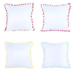 Blank Sublimation Pillowcase Colorful Edge Ball Heat Transfer Printing Cushion Cover 40X40cm DIY Satin Pillow Covers