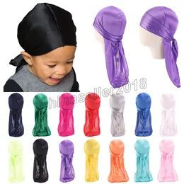 어린이 실키 두들기 Bandanas Turban Hat 가발 Doo Durag 바이커 헤드웨어 헤드 밴드 키즈 Extra Long Tail Du-Rag Hair 액세서리