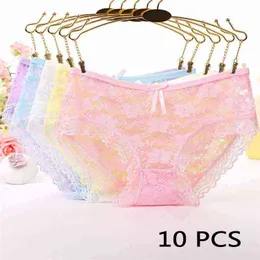 -selling Multicolor Lace Sexy Ladies Panties Hollow Mesh Trousers Bow Knot Low Waist Girl Briefs Underwear Women Light Weight 211222