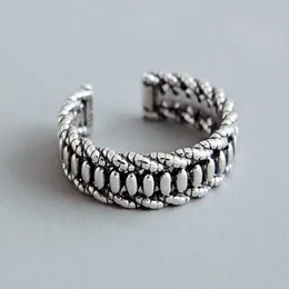 Cluster Rings 925 Silver Retro Twisted Woven Open Ring Korean Creative Oval Beads Jewelry For Woman Gift