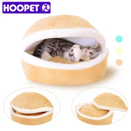 Hoopet暖かい猫のベッドハウスハンバーガーのベッド分解防風ペット子犬の巣シェル隠れハンディーバーバン210713