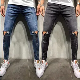 Mens Zipper Holes Designer Jeans Stretch Skinny Black Ripped Slim Fit Represen Pencil Pants Multi Style
