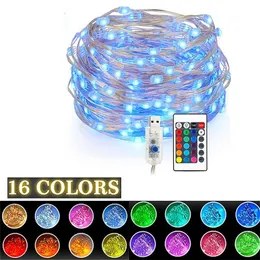 Pilot Pilot Wróżki LED String Lights 16 Kolory USB 5 V 5M / 10M Christmas Garland Outdoor Light na ślub Xmas Party Decoration Y200903