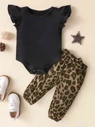Baby Ruffle Trim Bodysuit & Leopard Print Bow Front Pants SHE