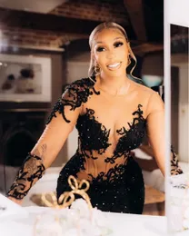 2022 Plus Size Arabic Aso Ebi Black Mermaid Sparkly Prom Dresses Lace Beaded Sexy Evening Formal Party Second Reception Birthday E327q