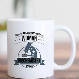 Mugs 350mL Never Underestimate A WOMAN With Degree Pattern Coffee Mug Creative White Color Milk Juice Ceramic Cups