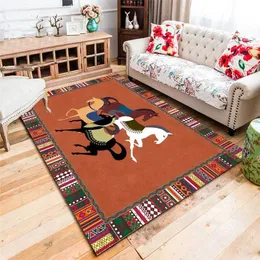 Fashion Ethnic Frame Carpet Horse 3d Printing Rectangle Room Rug Black Green Orange Living Room Bedroom Bedside Floor Table Mat 210301
