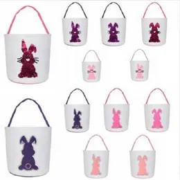 Borse moda per feste Cestino con paillettes pasquali Cestini per uova portafortuna Borsa stampata con coniglio 3D Sacchetti regalo carini per bambini Giocattolo per bambini WY393ZWL